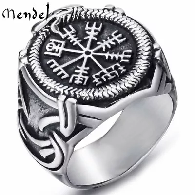 MENDEL Stainless Steel Mens Nordic Viking Dragon Vegvisir Compass Ring Size 7-15 • $11.89