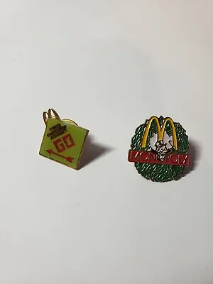 Vintage 1995 McDonalds Monopoly Wreath Pin And GO Pin Lot Of 2 • $17.99