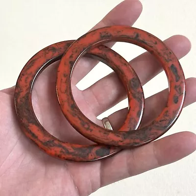 Set Of 2 Two Bakelite Bangle Bracelets Red Black Marbled Swirl 37.2 Grams • $50