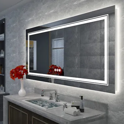 Oversize Led Dual Illuminated Bathroom Mirror Wall Mount Antifog Vanity Mirrors • $429.92