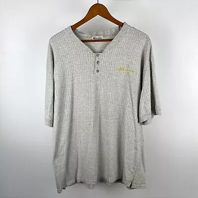 Vintage 90s Champion Half Button Grey Striped Essential Shirt Size L • $9.99