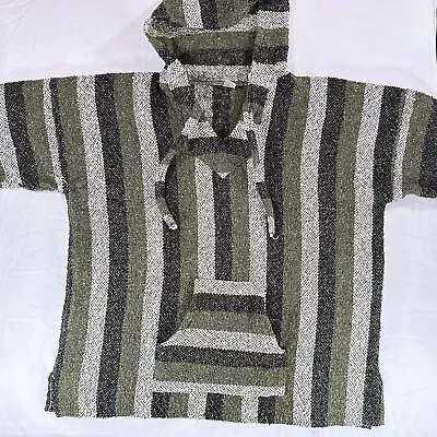 Sandy Mexican Textiles Size XXL 2XL Baja Green Striped Pullover Hoodie Acrylic • $19.95