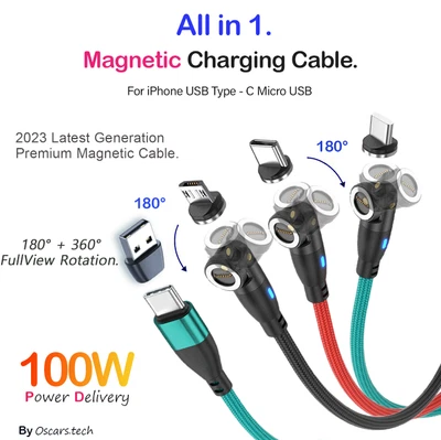$23.95 • Buy PD 100W USB Type-C Charging Cable Magnetic IPhone Micro USB Phone Charger Cord
