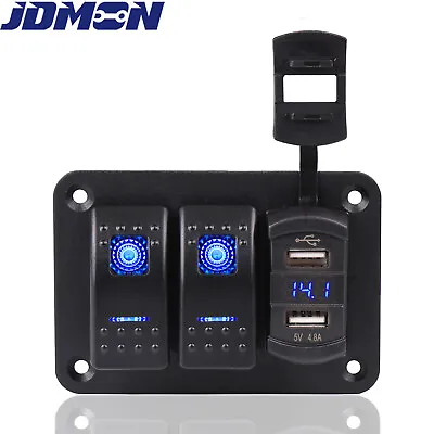 2 Gang Rocker Switch Panel Marine Toggle Switch Panel W/2 USB Port & LED Dispaly • $22.99