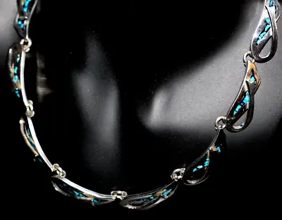 Vintage Taxco TB-81 Mexico Sterling Silver And Crushed Turquoise Necklace 75g • $88.88