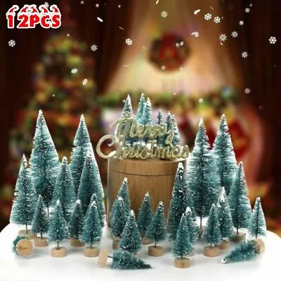 £3.99 • Buy 12 Pcs Christmas Mini Tree Sisal Bottle Brush Snow Frost Fake Tree Small Pine UK
