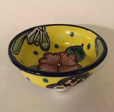 Set Of Two Talavera Pottery Mexico Hand-Painted Floral Footed Salsa Bowl Dish 5  • $22.95