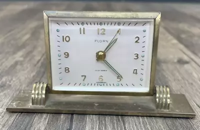 Vintage Florn Brass Clock Small Desk Bedside Alarm Germany 7 Jewels Travel • $16.99