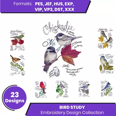 Bird Study Machine Embroidery Designs Collection On CD Or USB PES HUS • £8.99