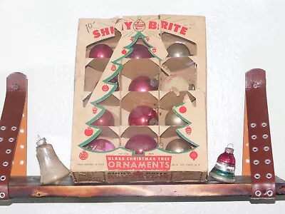 Shiny Bright 12 Vintage Mercury Glass Christmas Ornaments Original Box + 2 Bells • $17