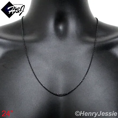 24 MEN's Stainless Steel 1.5mm Black Plated  Smooth Rope Chain Necklace*N118 • $12.99