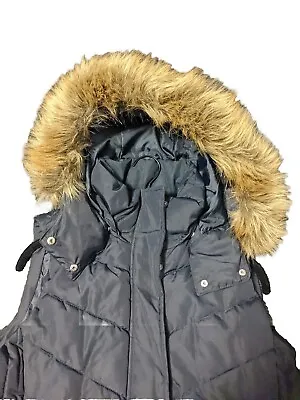 H&M Navy Vest Faux Fur Lined Removable Hood Size 10 • $14
