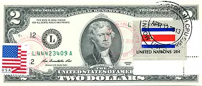$2 Dollars 2013 Stamp Cancel Postal Flag From Costa Rica Value $175 • $175