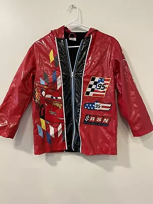 Disney Store Lightning McQueen Raincoat Kids Red Black Cars Hooded Size 7/8 • $35