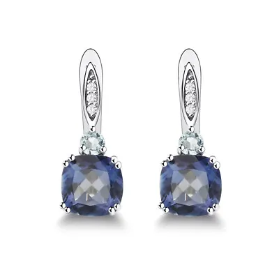 Natural Iolite Blue Mystic Quartz Gemstone 925 Sterling Silver Drop Earrings • $48.83