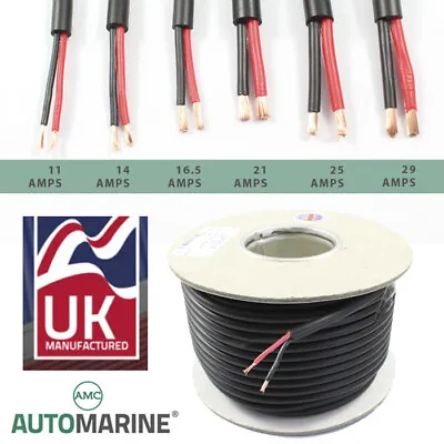 £5.75 • Buy TWIN 2 Core PVC Cable 12v 24v Thin Wall Wire Automotive Red Black ROUND Profile 