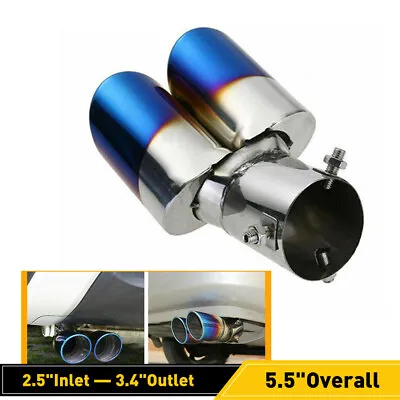 Blue Stainless Steel Rear Ovel Exhaust Pipes Tail Muffler Tip Car Parts Durable • $21.99