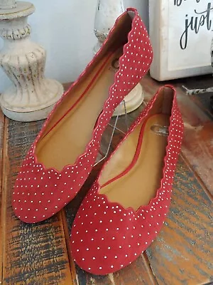 GB Gianni Bini Women's Slip On Flats Ballet Red Size 8M Scalloped Edges • $24