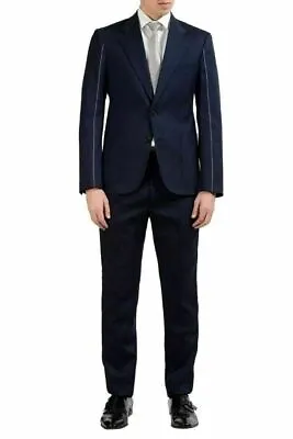 Maison Margiela 14 Men's Wool Navy Blue Two Button Suit US 38 IT 48 • $599.99