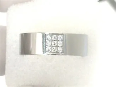 Stainless Steel Comfort Fit Band / Ring With 9 Pave Set Clear Crystals (B21) • $10