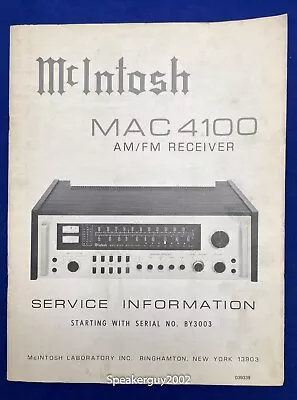 Original McIntosh MAC4100 / Stereo Receiver Service Information Manual -- #3 • $29.95