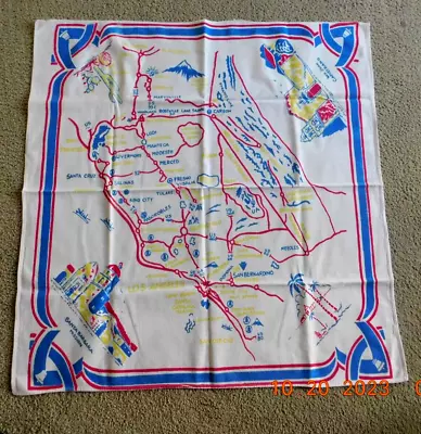 CALIFORNIA VINTAGE SOUVENIR TABLECLOTH - RARE SHOWPIECE!!  34 By 38 • $21