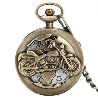 Mens Motorcycle Pocket Watch Vintage Bronze Steampunk Necklace Pendant Chian • $5.19