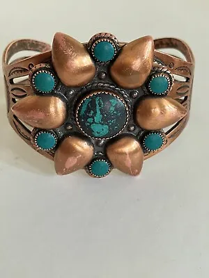 Bell Trading Post Vintage Copper Cuff Bracelet With Turquoise Stones • $34.95