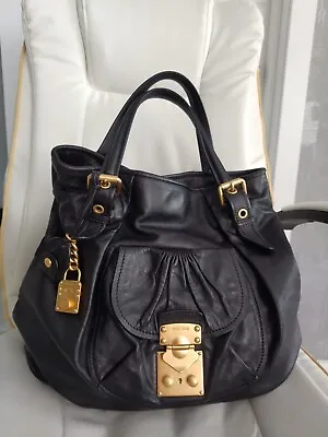 $699 • Buy Miu Miu Vitello Lux Large Tote Black Leather Shoulder Bag Handbag Shopper Purse