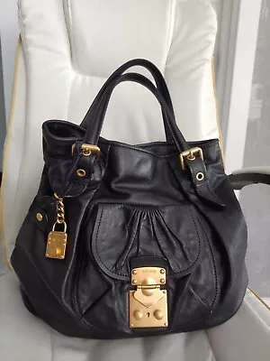 Miu Miu Vitello Lux Large Tote Black Leather Shoulder Bag Handbag Shopper Purse • $424.15