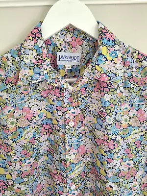 James Meade Pink Blue Mix Liberty Print Tana Lawn Thorpe Shirt Blouse 16 • £32