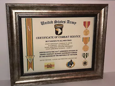 101ST AIRBORNE DIVISION [VIETNAM] CERTIFICATE OF COMBAT SERVICE / Commemorative • $11.96