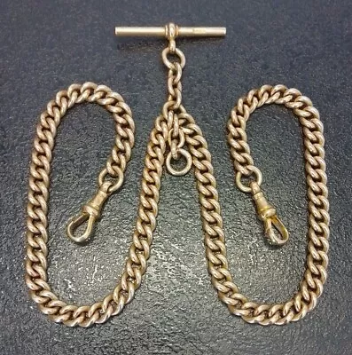 Antique Rolled Gold Curb Link Double Albert Pocket Watch Chain By T+H. • $56