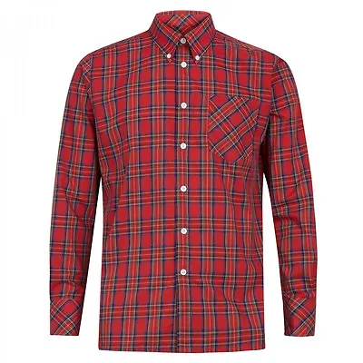 Mens Merc London Long Sleeve Button Down Collar Tartan Check Shirt Neddy - Red  • £49.99