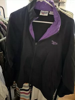 Vintage 90s Reebok Full Zip Windbreaker Jacket Size L Men’s Black And Purple. • $10