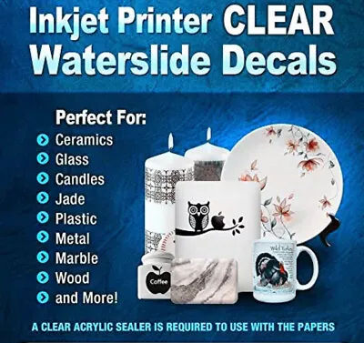 Inkjet Waterslide Decal Paper Clear Water Slide Transfer 8.5 X5.5  A5 5 Sh PK • $6.99