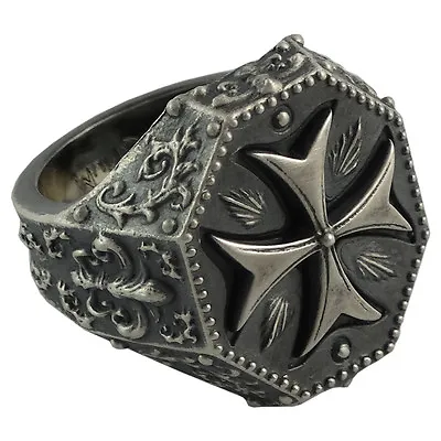 Masonic Knights Templar Sterling Silver 925 Medieval Cross Biker Men's Ring • $142.50