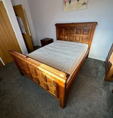 £299 • Buy Dark Solid Wood Double Bed Frame & Mattress - Used - Gothic - Matches M&s Sonoma