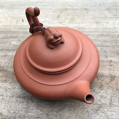 MINIATURE CHINESE YIXING TEAPOT  TOAD SHAPED KNOB LID AND SEAL MARK ON BASE 13cm • £48