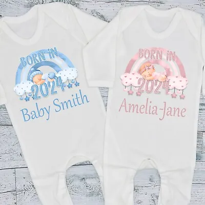 Personalised Born In 2024 New Baby Announcement Bib Vest Romper T-Shirt • £7.99