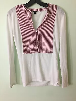 J. Crew Red White Striped Bib Front Long Sleeve Knit Top Sz XS • $8.10