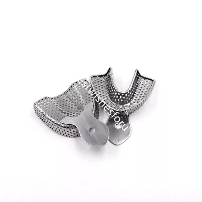 2 Pc Dental Metal Stainless Steel Perforated Impression Trays Upper Lower Medium • $6.21