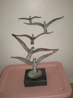 MCM Curtis Jere Style Birds In Flight Art Sculpture Verdigris Copper Tone Statue • $249.99