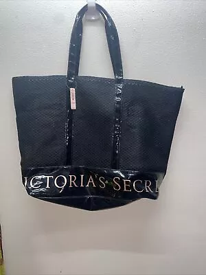 Victoria’s Secret Black Weekender Tote Bag Huge Mesh With Pink Logo MSRP $78 • $18