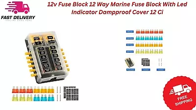 12v Fuse Block 12 Way Marine Fuse Block With Led Indicator Dampproof Cover 12 Ci • $27.50