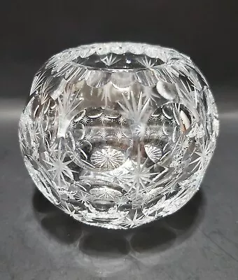 Vintage Neubert Bleikristall Etched 4  Fauceted Rose Bowl Vase Clear Crystal • $34.97