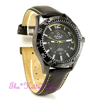 £25.99 • Buy OMAX Chunky Waterproof Black & Yellow Sporty Seiko Movement Leather Watch OAS185