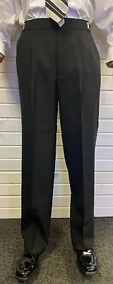 Black Pleated Satin Stripe Tuxedo Pant - 100% Wool! • $12