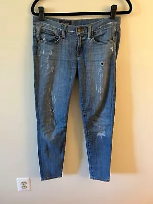 EUC J Crew Toothpick Distressed Ripped Jeans Size 27 Ankle Light Wash • $4.18