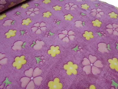 Fabric Microfleece Wellnessfleece Flowers Apple Fuchsia Green Yellow Pink Infant Fabric • £3.02